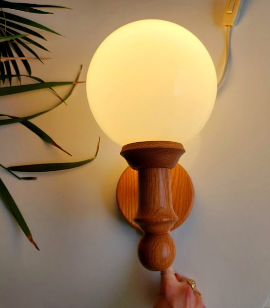wandlamp bollamp hout Herda vintage