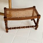 Krukje Rotan Webbing Pitriet Voetenbankje Vintage Antiek Bobbin