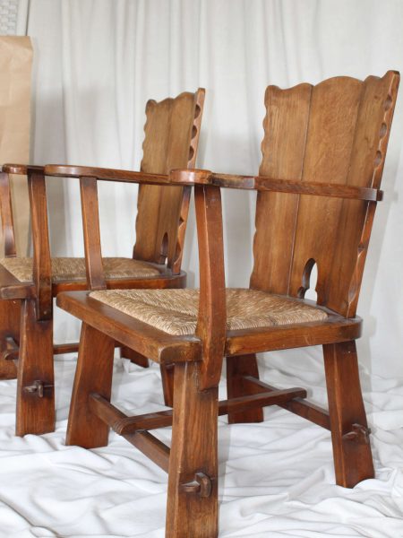 Artifort Theo Ruth Kloosterstoelen Eikenhout Riet brutalist
